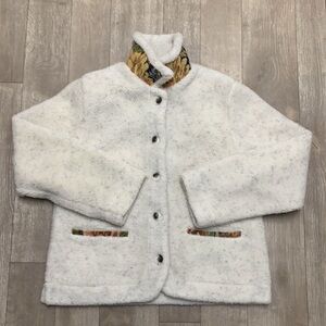 ORVIS Women's Sherpa Jacket Sz Medium Cream w/Gray Flecks Tapestry Lined Pockets
